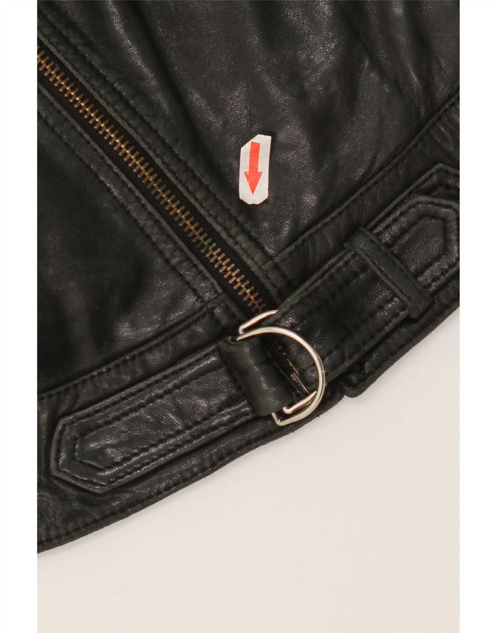 Massimo Dutti Womens Biker Leather Jacket UK 10 Small Black