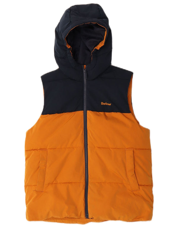 Barbour Boys Hooded Padded Gilet 14-15 Years 2XL Orange Colourblock