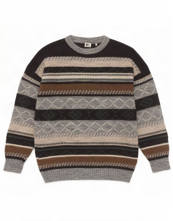 Vintage Mens Boat Neck Jumper Sweater Medium Multicoloured Geometric
