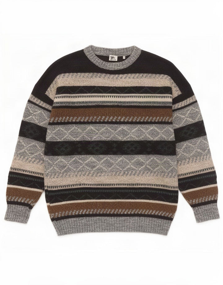 Vintage Mens Boat Neck Jumper Sweater Medium Multicoloured Geometric