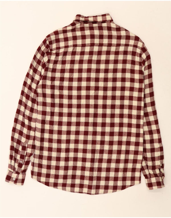 Zara Mens Relaxed Fit Flannel Shirt Medium Burgundy Check