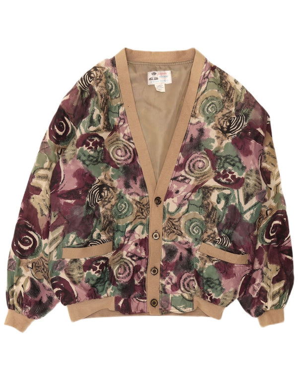 Vintage Mens Bomber Jacket UK 44 2XL Purple Floral Silk
