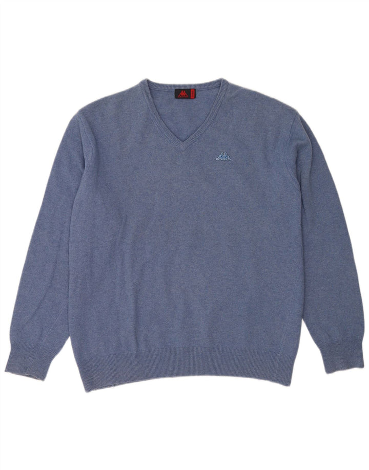 Kappa Mens V-Neck Jumper Sweater XL Blue Wool