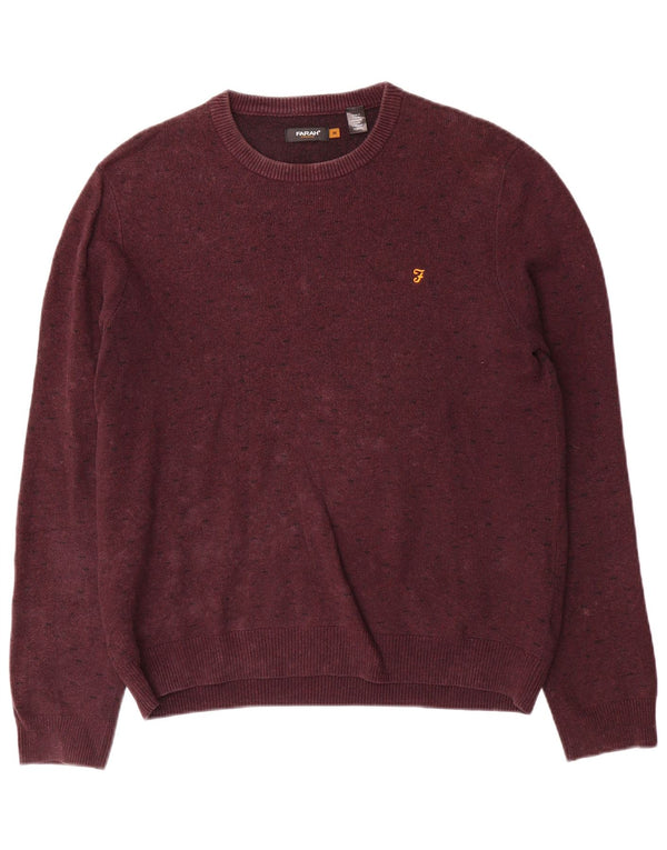 Farah Mens Crew Neck Jumper Sweater Medium Maroon Cotton