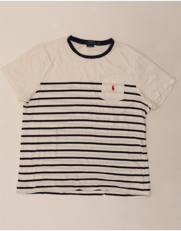 Polo Ralph Lauren Mens Custom Slim Fit T-Shirt Top XL White Striped Cotton