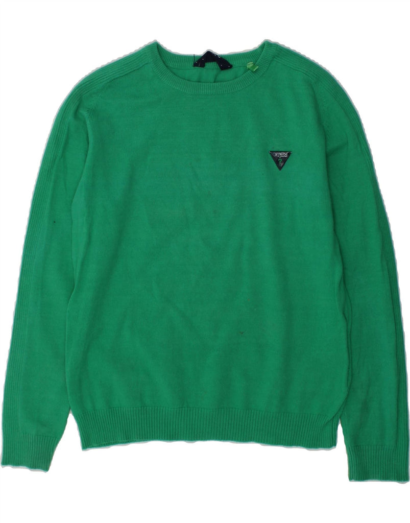 GUESS Boys Boat Neck Jumper Sweater 7-8 Years Green Cotton | Vintage Guess | Thrift | Second-Hand Guess | Used Clothing | Messina Hembry 