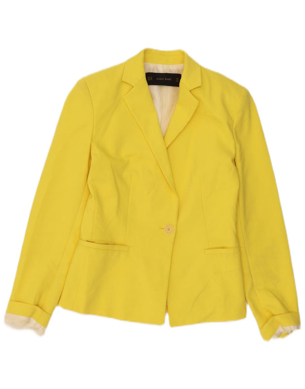 Zara Womens 1 Button Blazer Jacket UK 6 XS Yellow Polyester