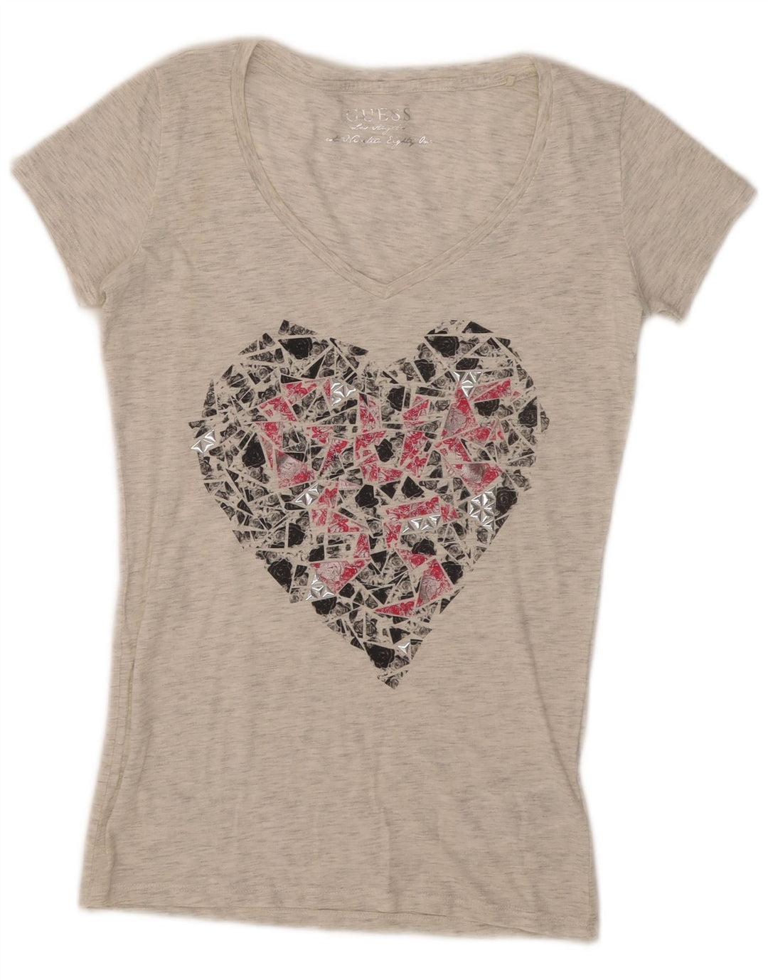 Guess Womens Graphic T-Shirt Top UK 8 Small Grey Flecked