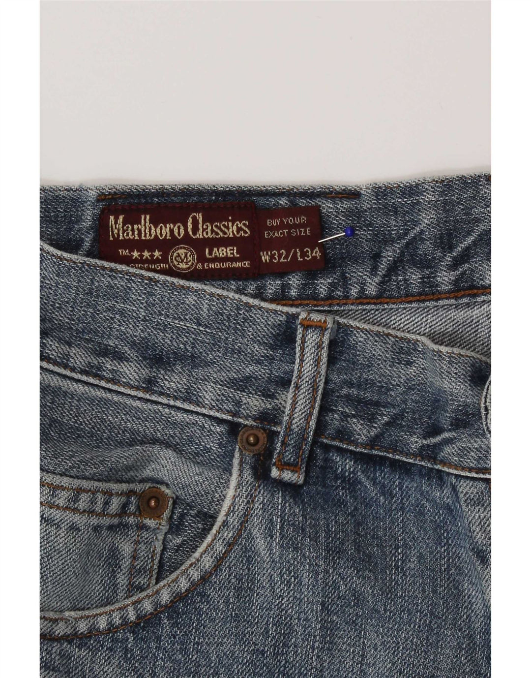 Marlboro Classics Mens Distressed Straight Jeans W32 L34 Blue Cotton