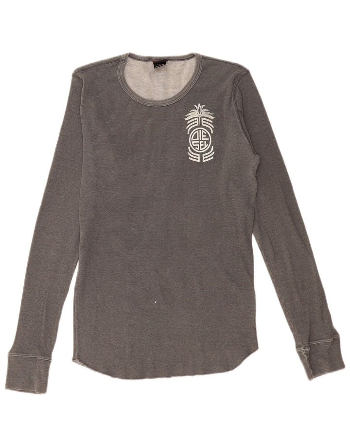 Diesel Womens Graphic Top Long Sleeve UK 12 Medium Grey Cotton