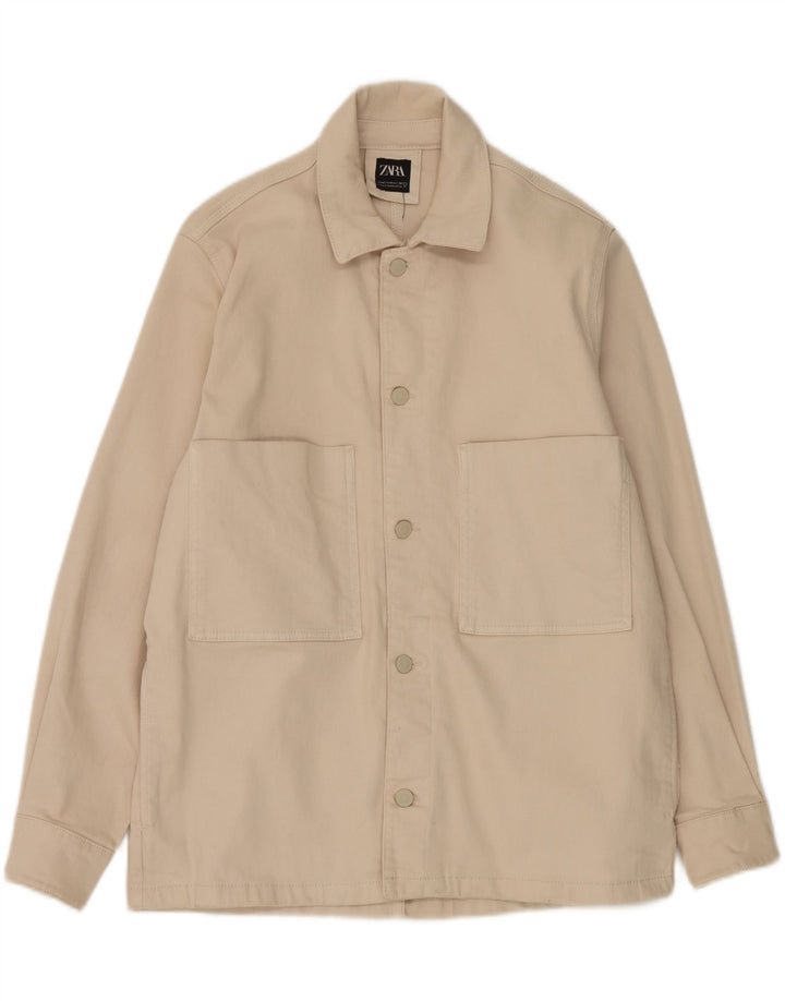 Zara Mens Utility Jacket UK 38 Medium Beige Cotton