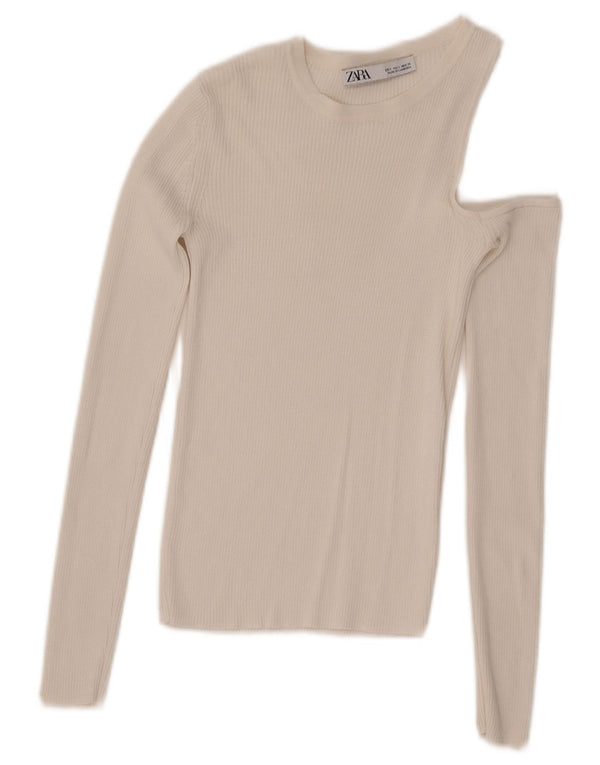 Zara Womens Long Sleeve One Shoulder Top UK 8 Small White