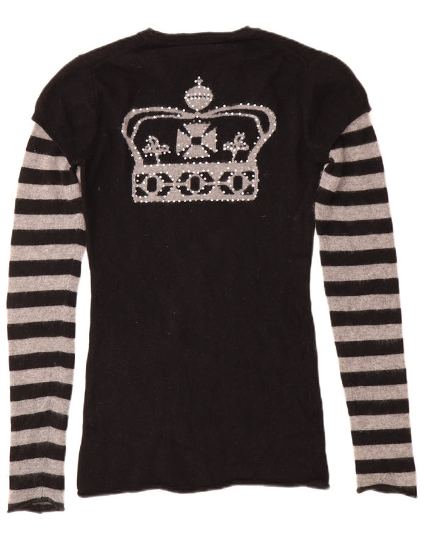 BCBGMAXAZRIA Womens Graphic Crew Neck Jumper Sweater UK 6 XS Black Striped