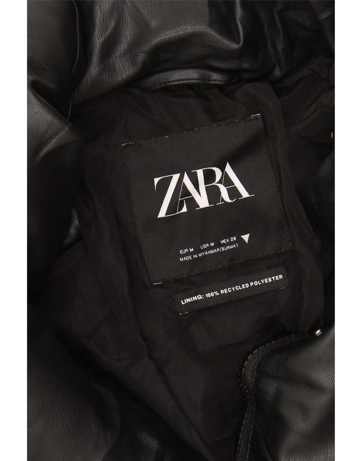 ZARA Womens Crop Padded Jacket UK 14 Medium Black Polyester