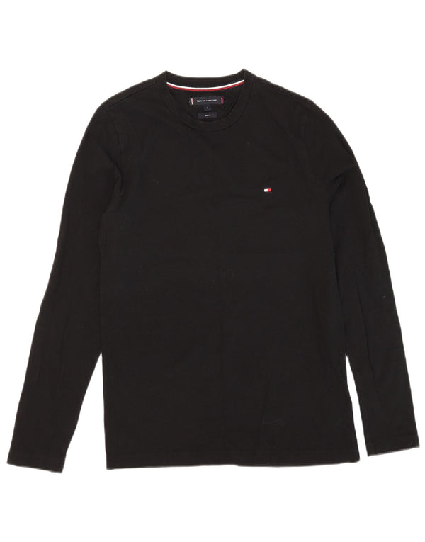 TOMMY HILFIGER Mens Slim Fit Graphic Top Long Sleeve Small Black Cotton