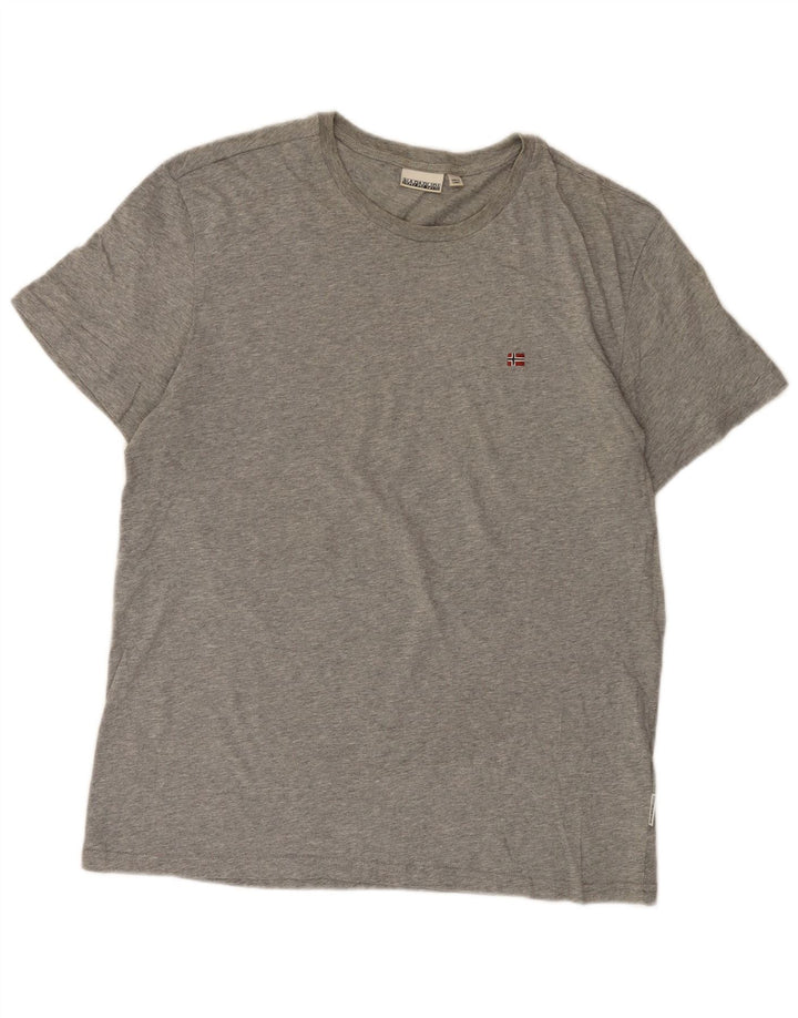 Napapijri Mens T-Shirt Top XL Grey Flecked Cotton