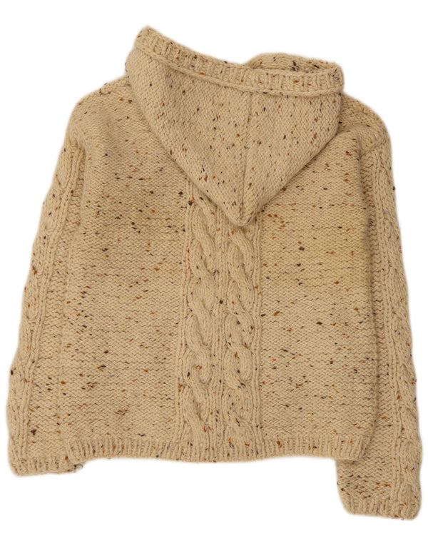 VINTAGE Womens Hooded Cardigan Sweater UK 14 Large Beige Flecked