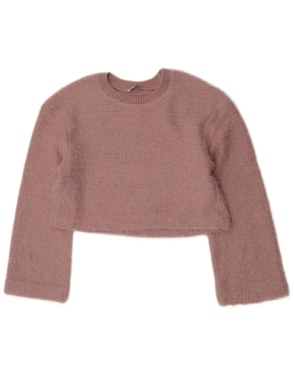 Zara Womens Crop Boat Neck Jumper Sweater UK 10 Small Pink Polyester