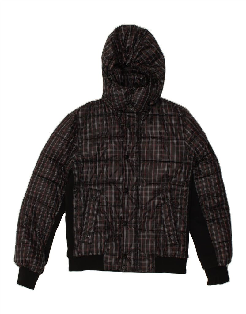 ENERGIE Mens Hooded Padded Jacket UK 38 Medium Grey Check | Vintage Energie | Thrift | Second-Hand Energie | Used Clothing | Messina Hembry 