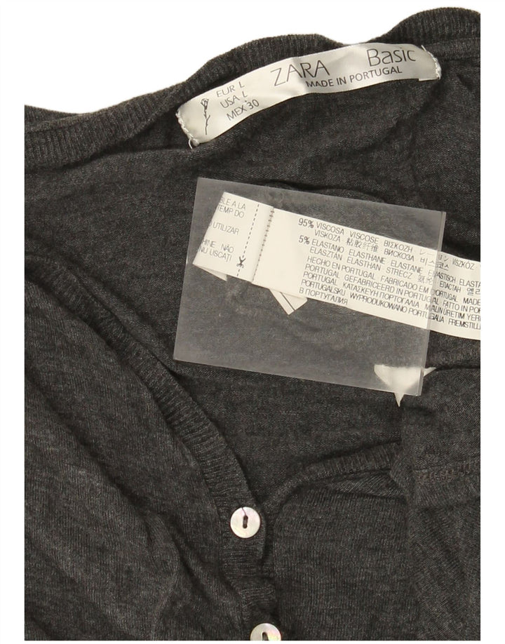 Zara Womens 3/4 Sleeve Basic Dress UK 14 Large Grey Viscose