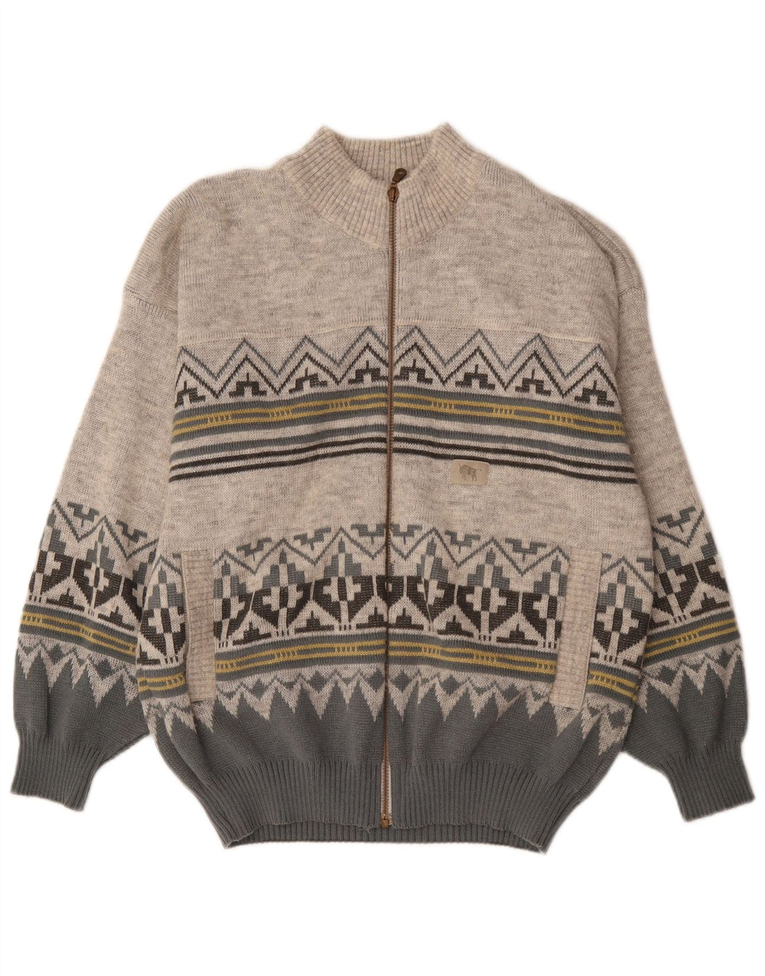Maremma  Mens Cardigan Sweater Medium Grey Fair Isle Polyacrylic
