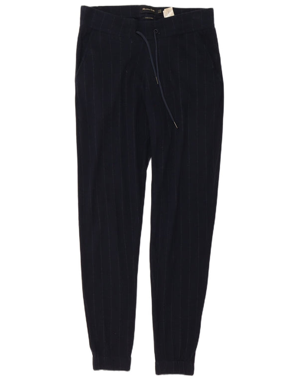 Massimo Dutti Womens Casual Trousers Small W27 L30 Navy Blue Pinstripe