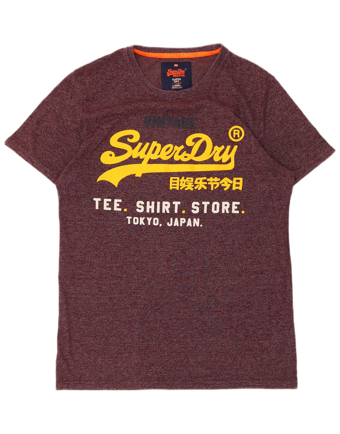 SUPERDRY Mens Graphic T-Shirt Top Large Burgundy Pinstripe Cotton