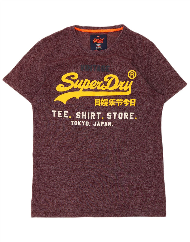 SUPERDRY Mens Graphic T-Shirt Top Large Burgundy Pinstripe Cotton