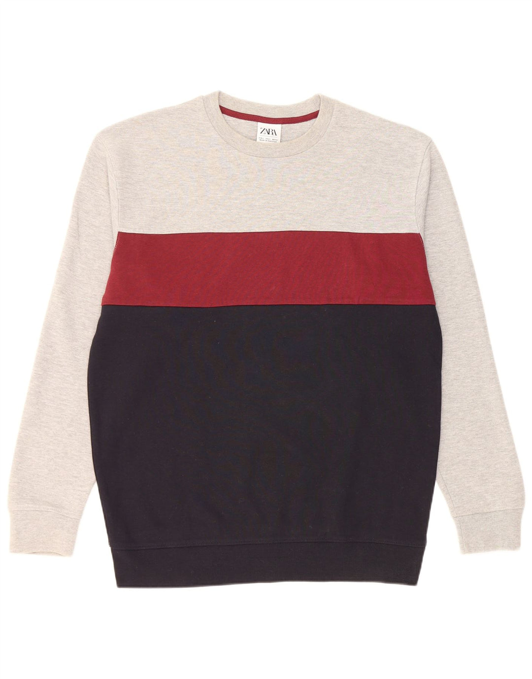 Zara Mens Sweatshirt Jumper Large Grey Colourblock Cotton