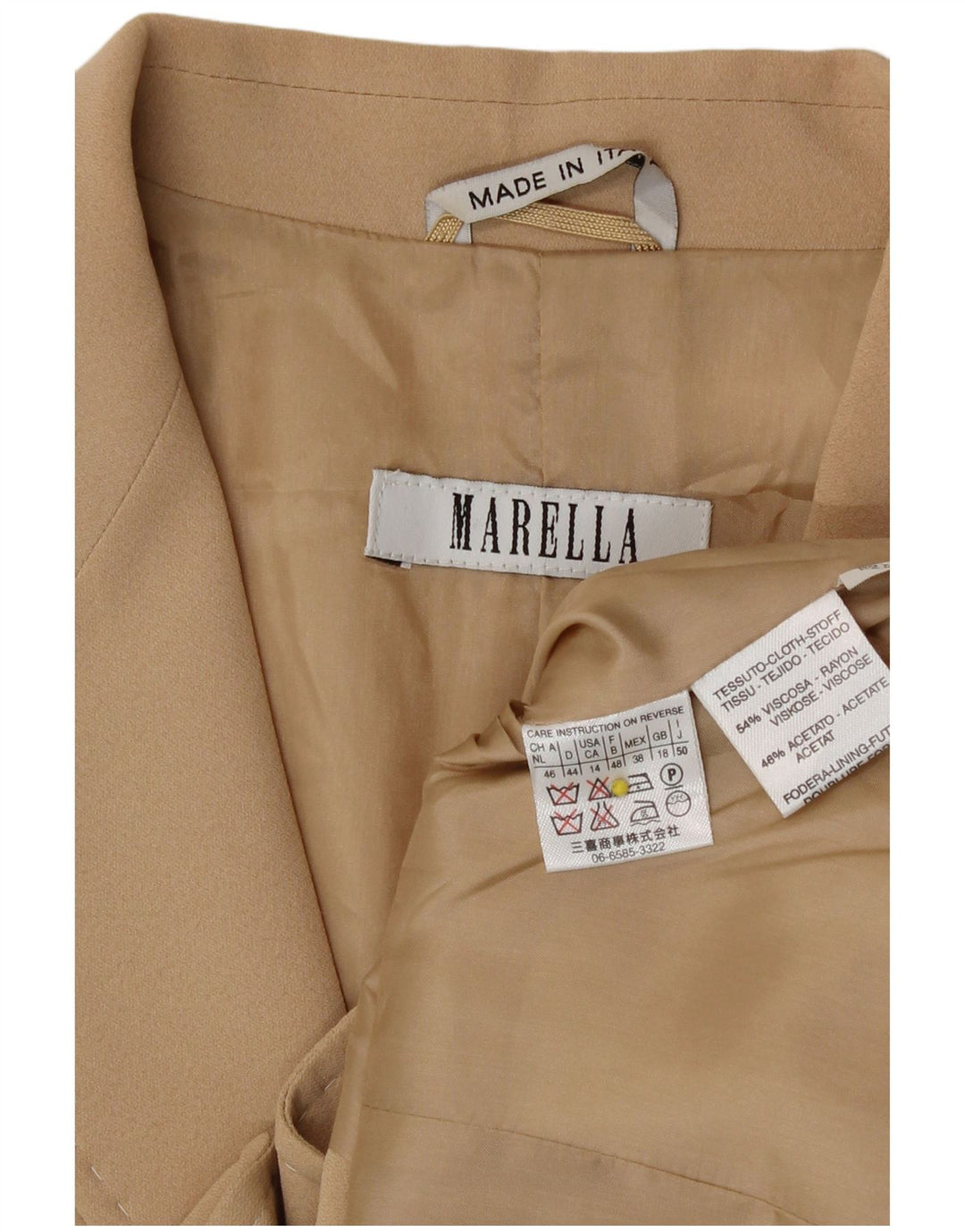 Marella Womens 3 Button Blazer Jacket UK 18 XL  Beige Viscose