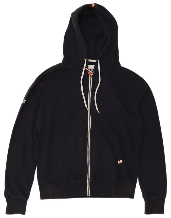 SUPERDRY Mens Zip Hoodie Sweater Large Navy Blue Cotton