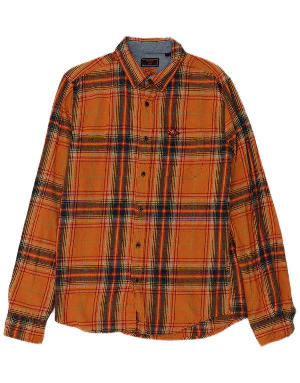 Superdry Mens Flannel Shirt Medium Orange Plaid Cotton