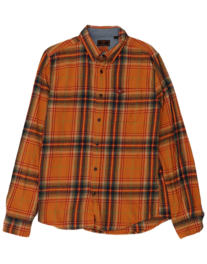 Superdry Mens Flannel Shirt Medium Orange Plaid Cotton