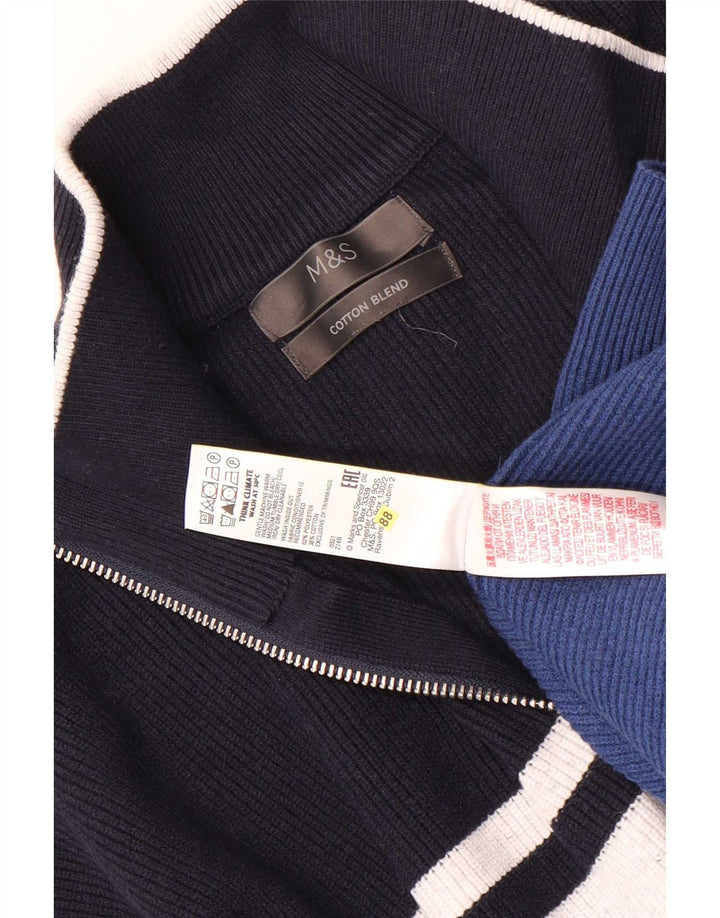 Marks & Spencer Mens Zip Neck Jumper Sweater 2XL Blue Striped Polyester
