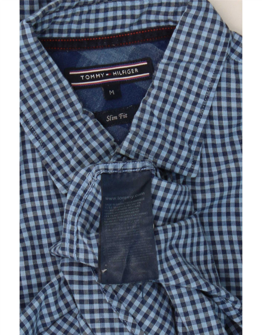 Tommy Hilfiger Mens Slim Fit Shirt Medium Blue Gingham Cotton