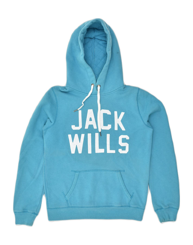 JACK WILLS Womens Graphic Hoodie Jumper UK 12 Medium Blue Cotton | Vintage Jack Wills | Thrift | Second-Hand Jack Wills | Used Clothing | Messina Hembry 