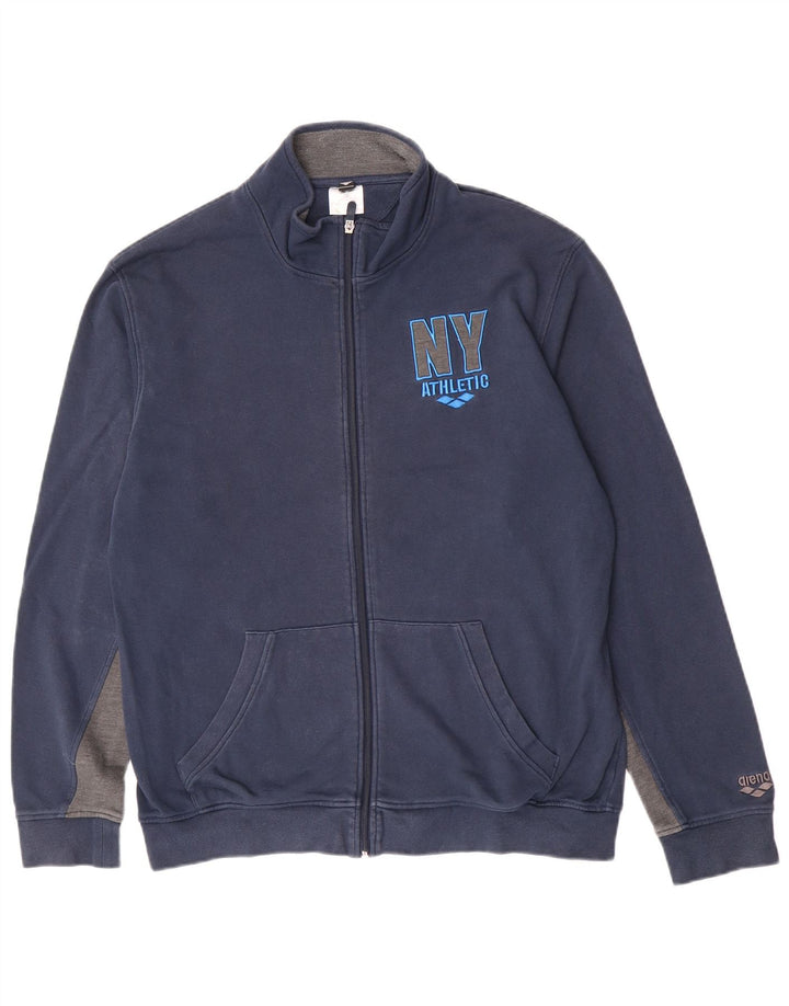 Arena Mens Graphic Tracksuit Top Jacket XL Navy Blue Colourblock