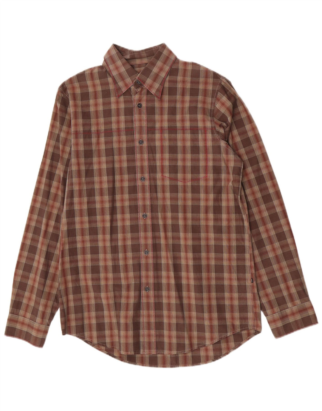 Hugo Boss Mens Shirt Medium Brown Check Cotton