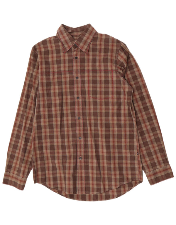 Hugo Boss Mens Shirt Medium Brown Check Cotton