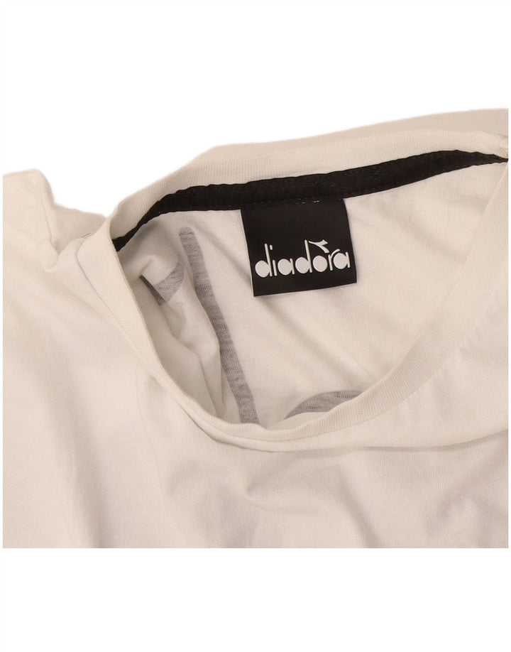 Diadora Womens Crop Graphic T-Shirt Top UK 12 Medium White