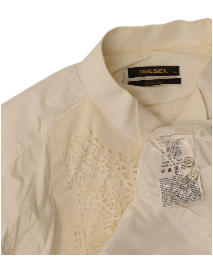 DIESEL Mens Tuxedo Shirt XL White Geometric Cotton