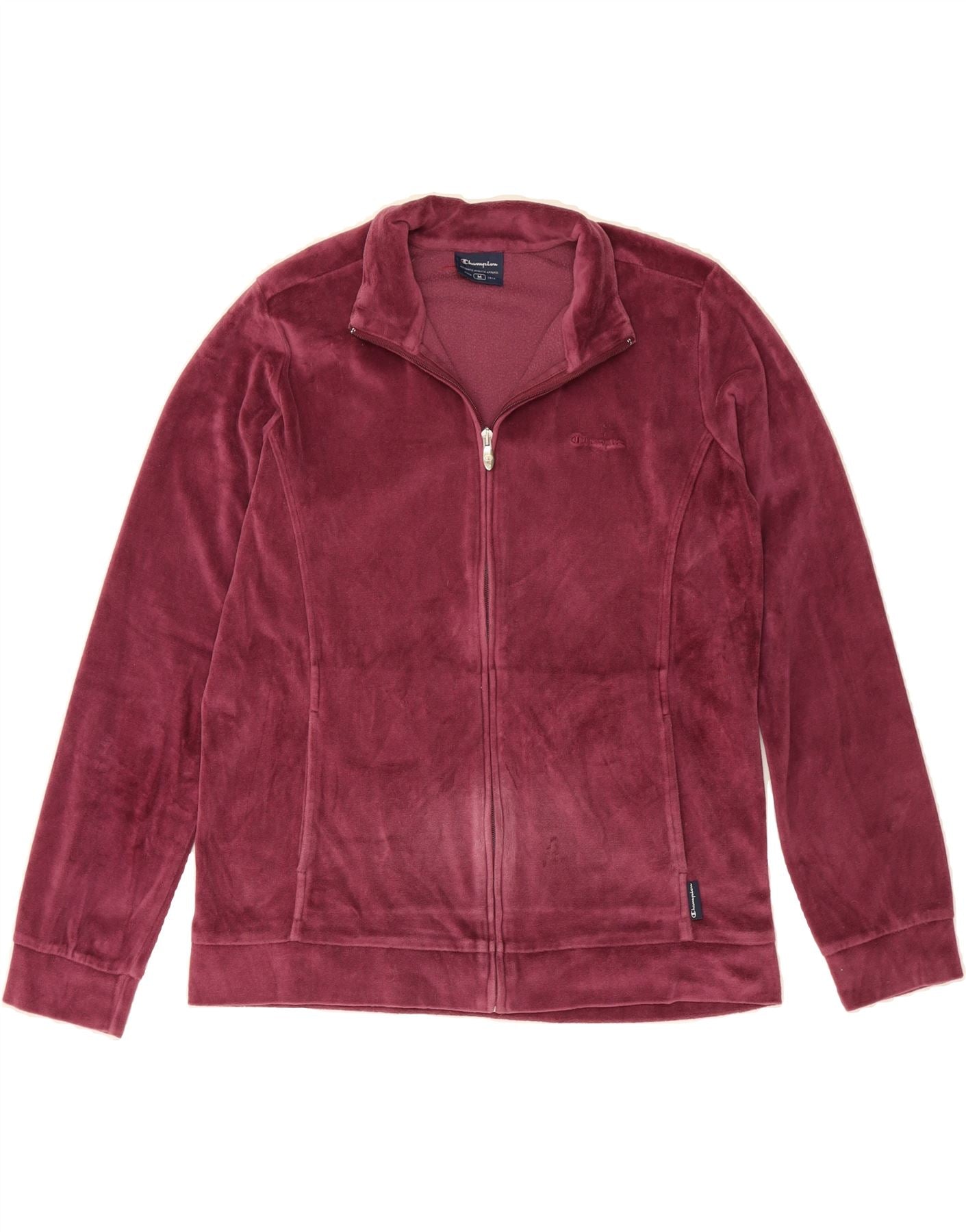 CHAMPION Womens Velour Tracksuit Top Jacket UK 14 Medium Burgundy