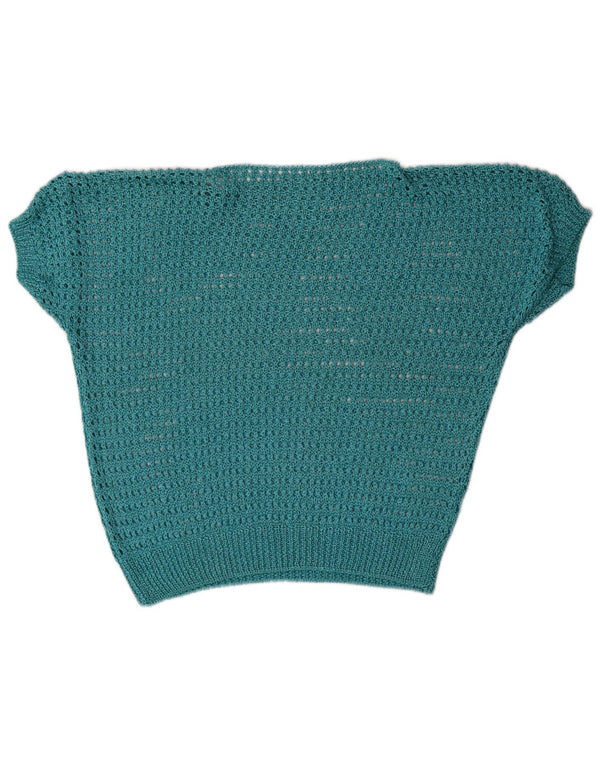 Vintage Womens Short Sleeve Boat Neck Jumper Sweater UK 16 Large Blue