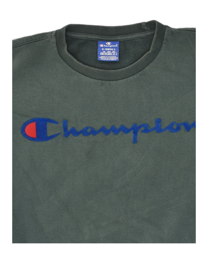 CHAMPION Mens Graphic Sweatshirt Jumper XS Green Cotton | Vintage Champion | Thrift | Second-Hand Champion | Used Clothing | Messina Hembry 