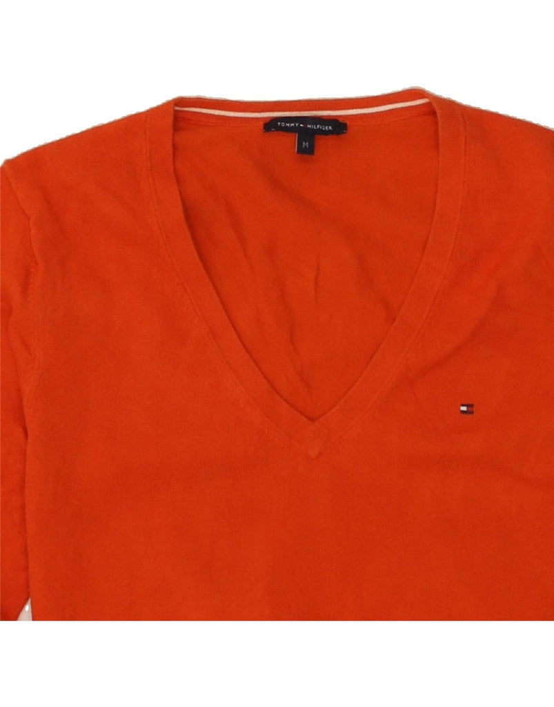 TOMMY HILFIGER Womens V-Neck Jumper Sweater UK 14 Medium Orange Cotton | Vintage Tommy Hilfiger | Thrift | Second-Hand Tommy Hilfiger | Used Clothing | Messina Hembry 