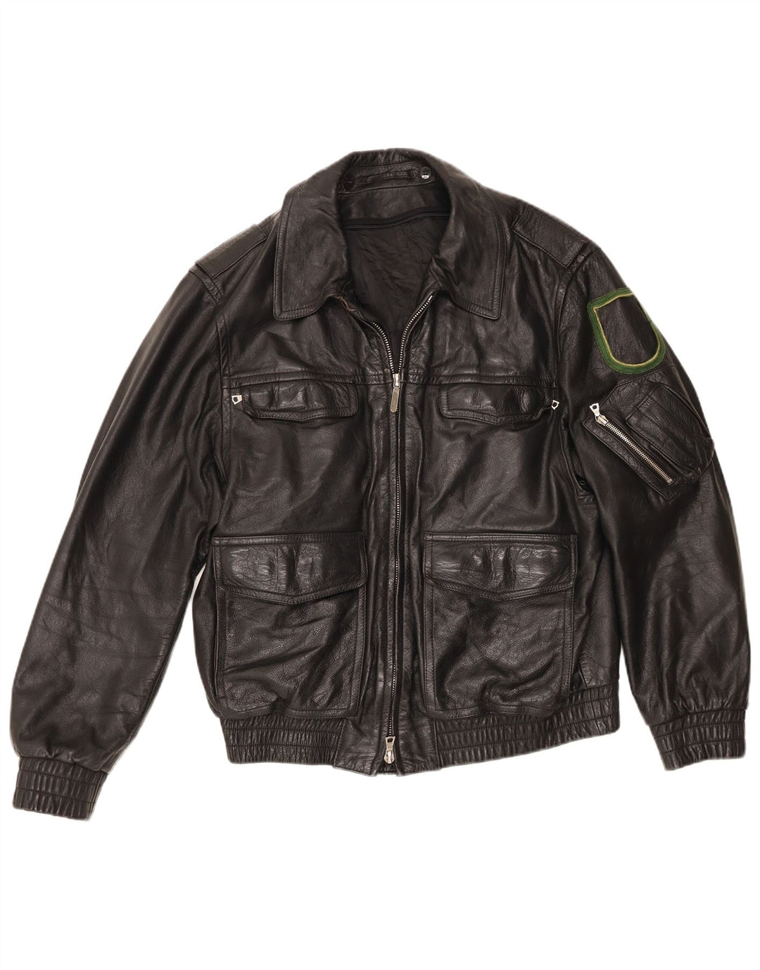 Vintage Mens Leather Jacket EU 48 Medium Black Leather