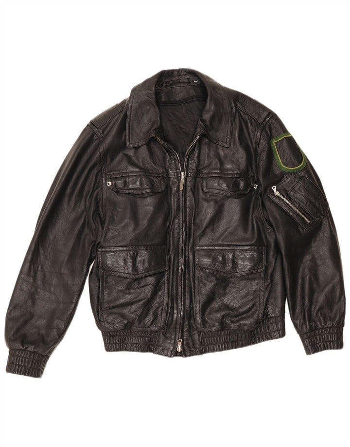 Vintage Mens Leather Jacket EU 48 Medium Black Leather