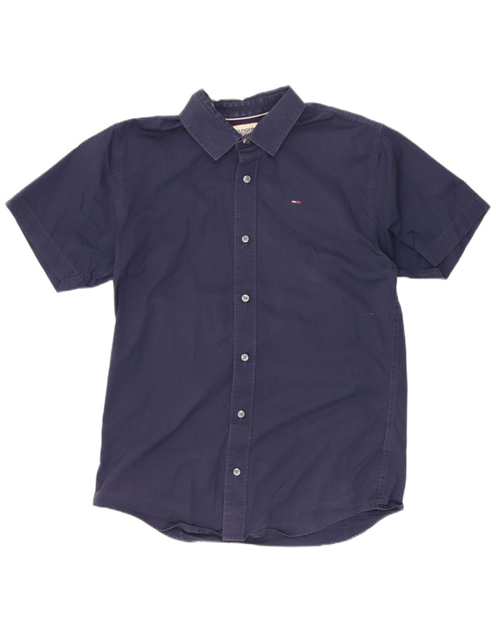 Tommy Hilfiger Mens Short Sleeve Shirt Medium Navy Blue Cotton