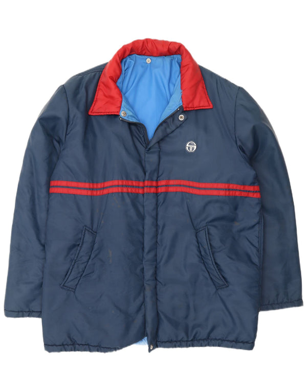 Sergio Tacchini Mens Hooded Padded Jacket IT 52 XL Navy Blue Colourblock