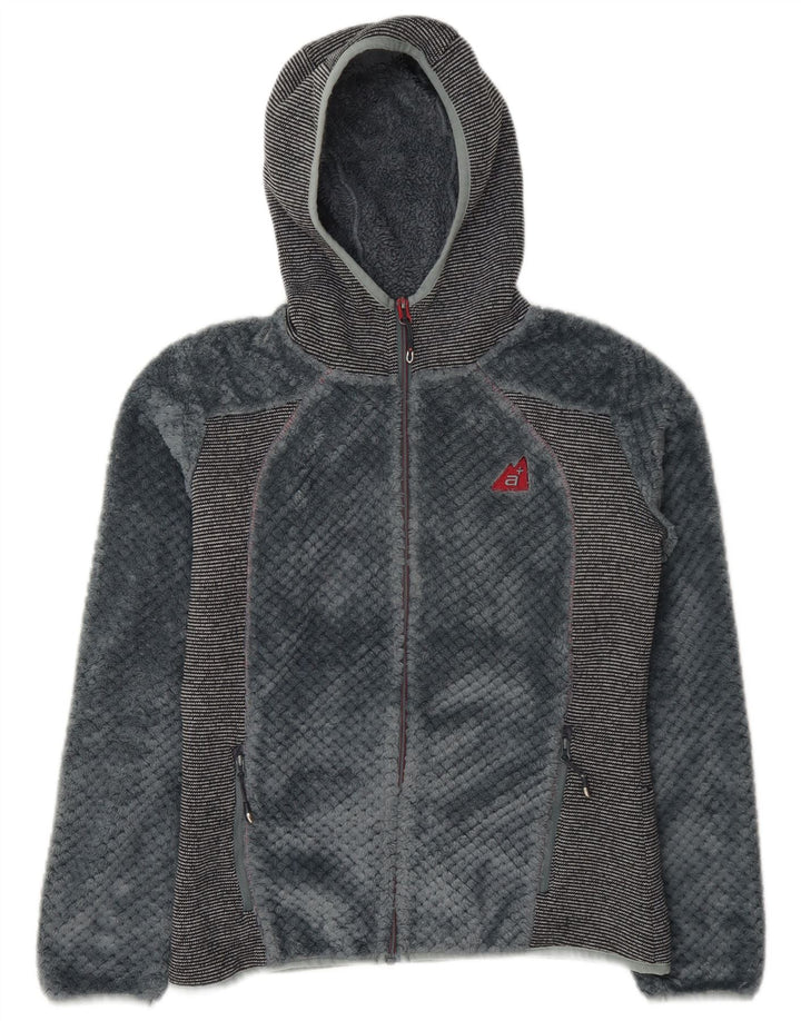 Alpenplus Womens Hooded Fleece Jacket UK 14 Medium Grey Colourblock